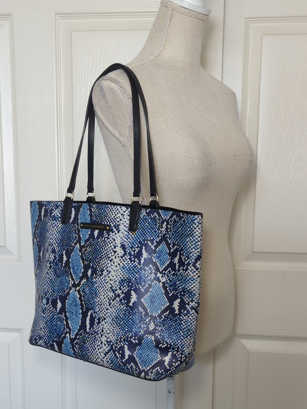 Diane Von Furstenbuerg Blue Snake-Print Tote Bag